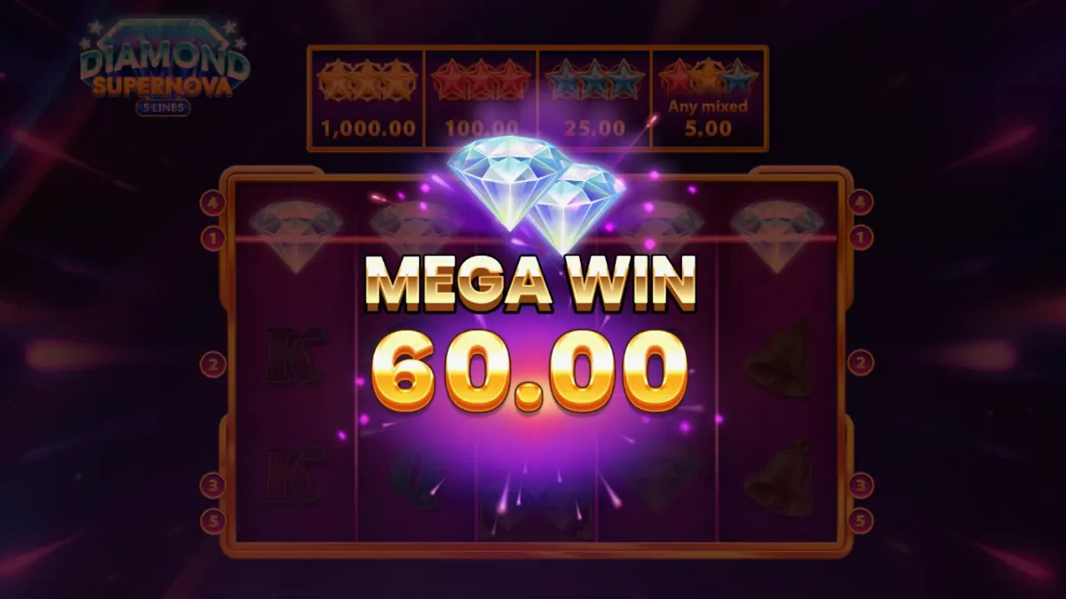 Interface do jogo Diamond Supernova com fundo espacial e diamantes brilhantes