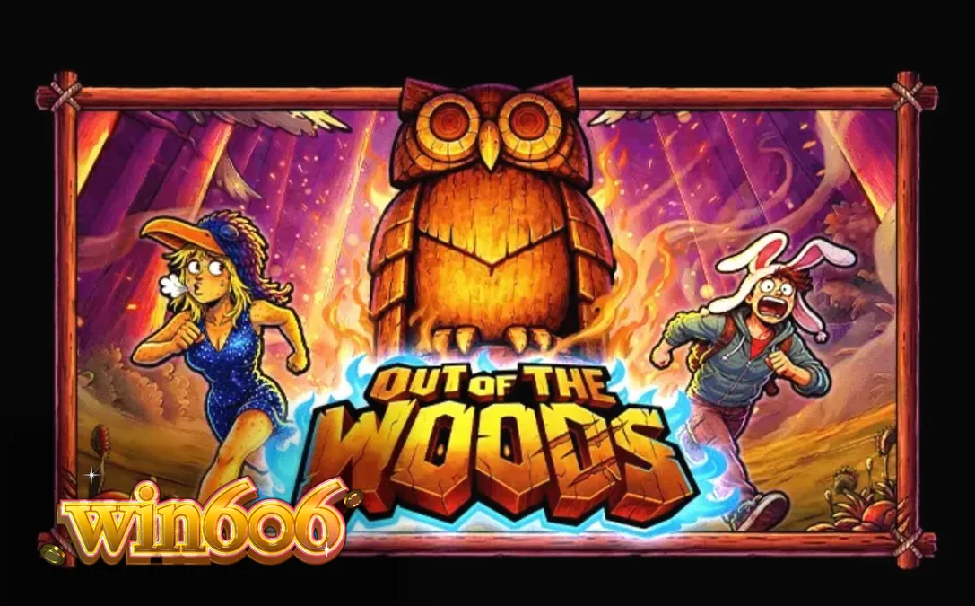 Cena da floresta misteriosa com personagens em trajes de animais no slot Out of the Woods